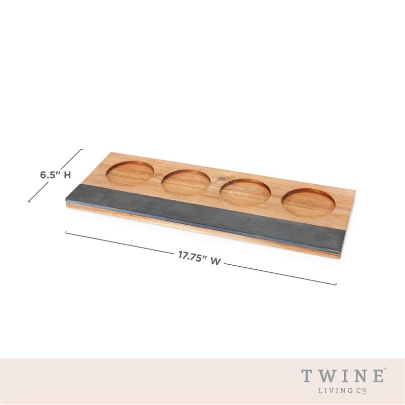 Twine Wine Flight Board with Slate Chalkboard & Acacia Wood Tray, Holds 4 Glasses, Includes Soapstone Chalk, Perfect for Wine Tasting Parties, Housewarming, Hosting Essentials - Image 3